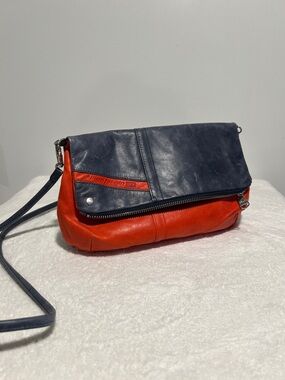 Diesel Two-Tone Navy and Red Leather Crossbody Bag